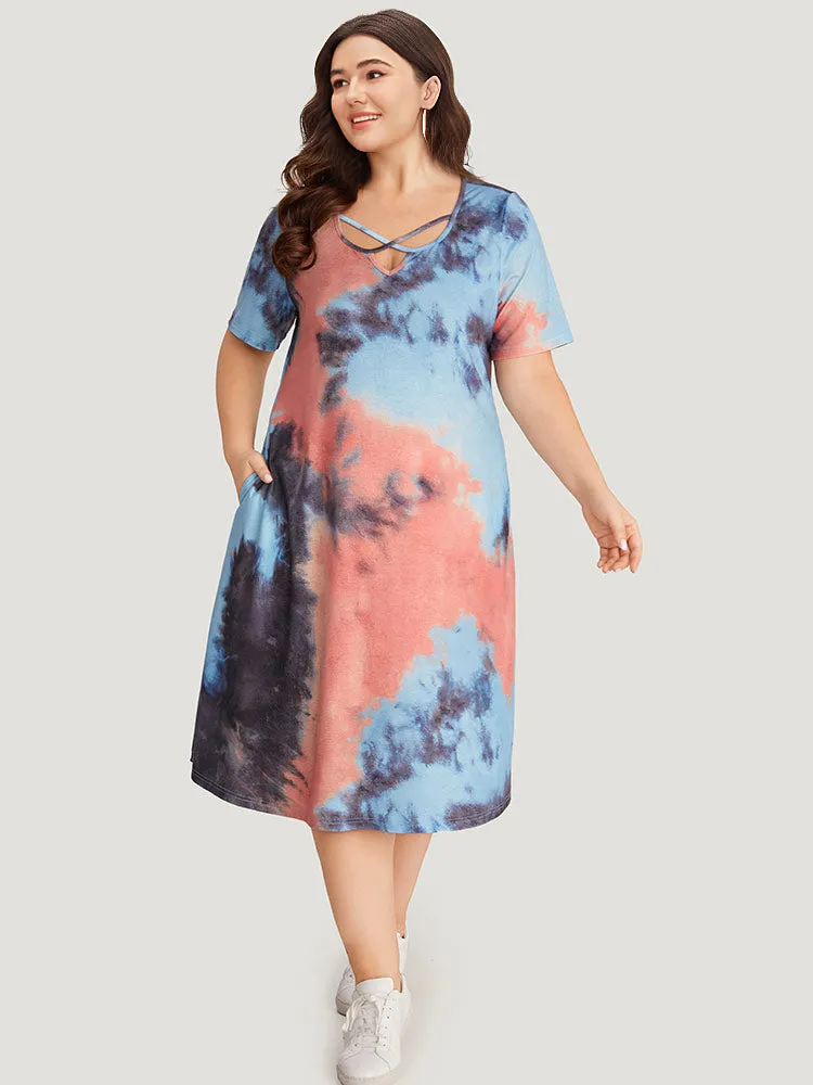 Tie Dye Pocket Crisscross Neck Dress sold by Bloomchic product image thumbnail 3