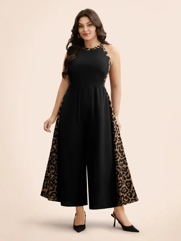 Leopard Print Patchwork Sleeveless Jumpsuit sold by Bloomchic
