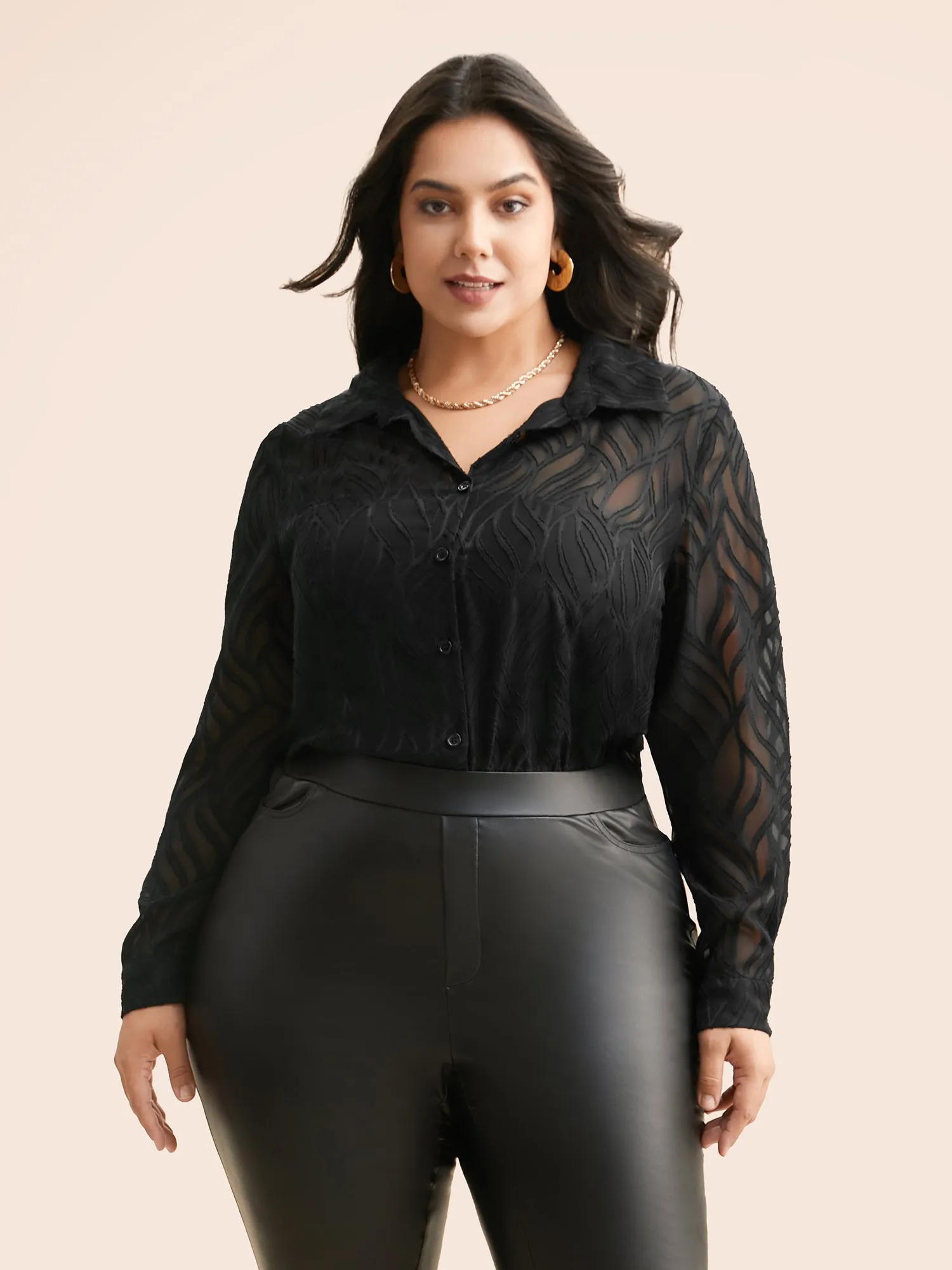 Textured Chiffon Shirt Collar Mesh Blouse sold by Bloomchic product image thumbnail 3