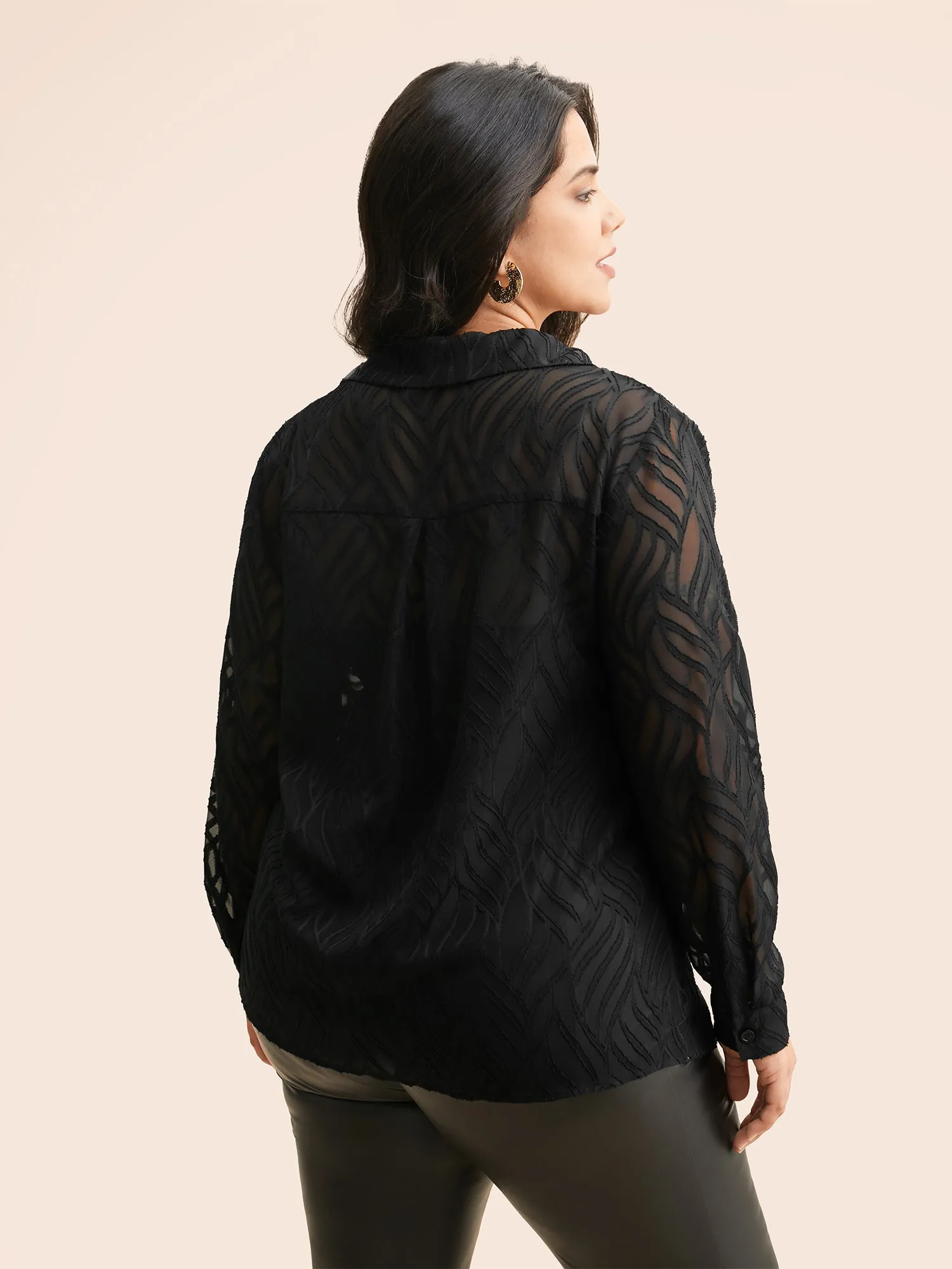 Textured Chiffon Shirt Collar Mesh Blouse sold by Bloomchic product image thumbnail 5