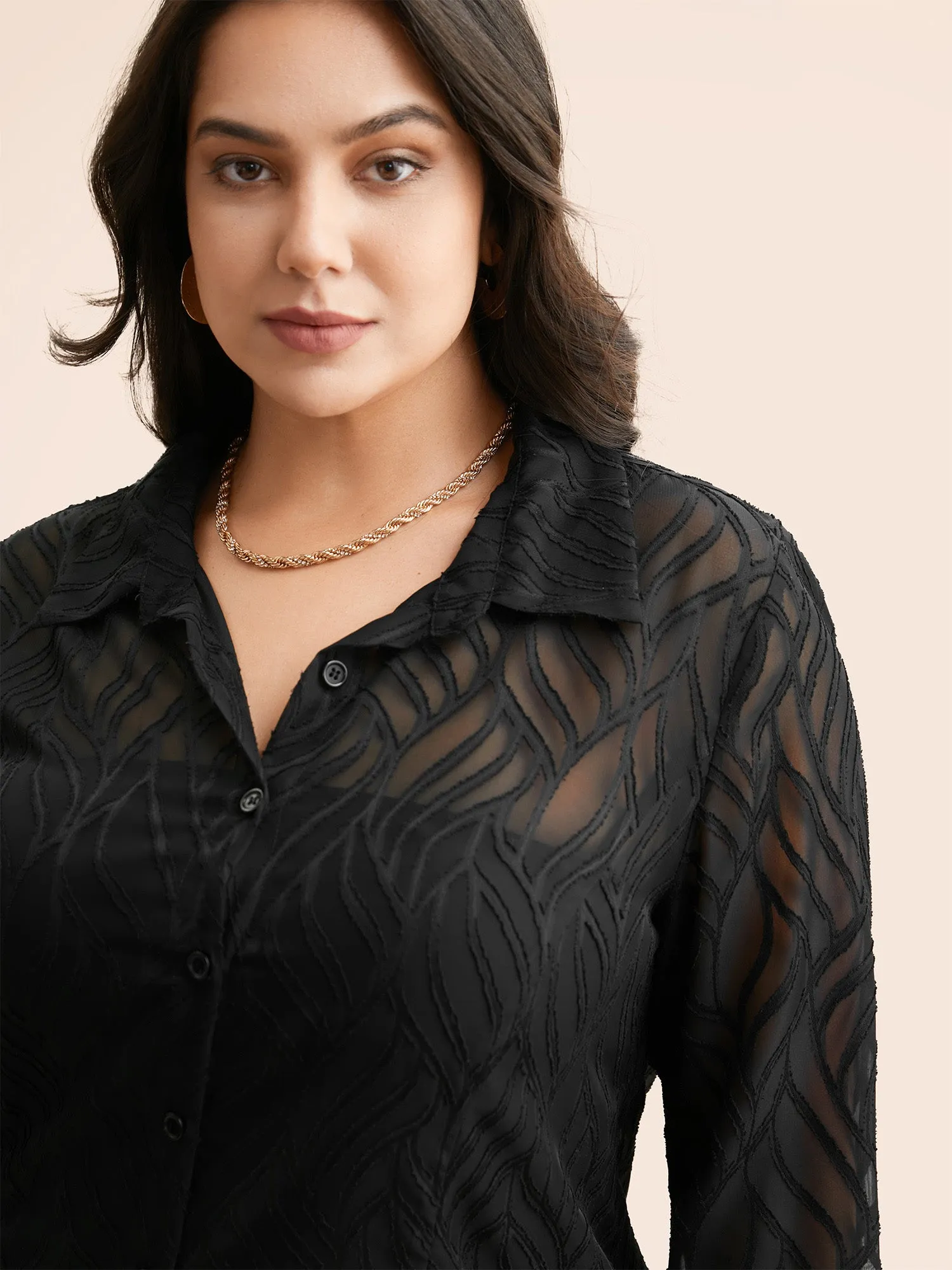 Textured Chiffon Shirt Collar Mesh Blouse sold by Bloomchic product image thumbnail 4