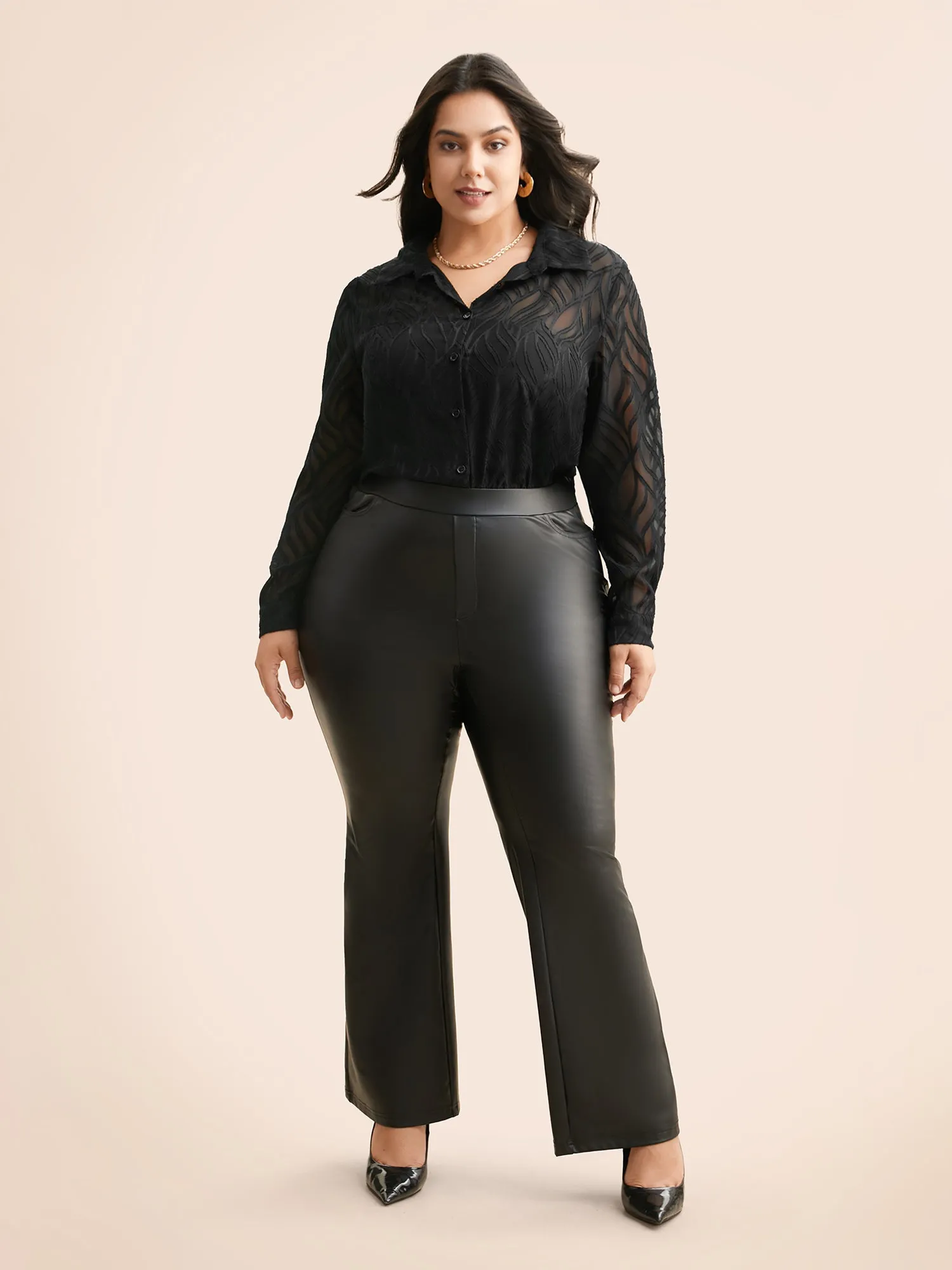 Textured Chiffon Shirt Collar Mesh Blouse sold by Bloomchic product image thumbnail 2