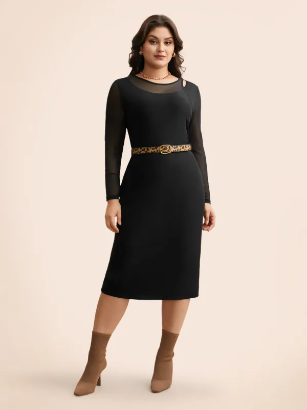 Crew Neck Patchwork Mesh Split Hem Dress sold by Bloomchic