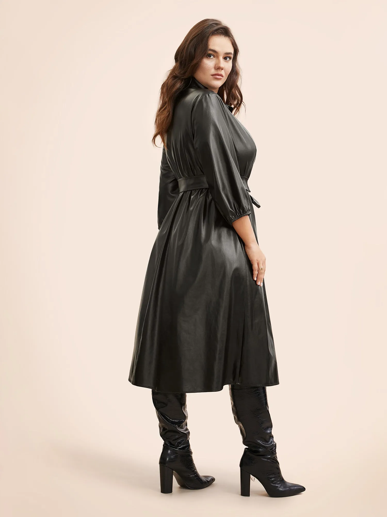 Shirt Collar PU Leather Belted Dress sold by Bloomchic product image thumbnail 4