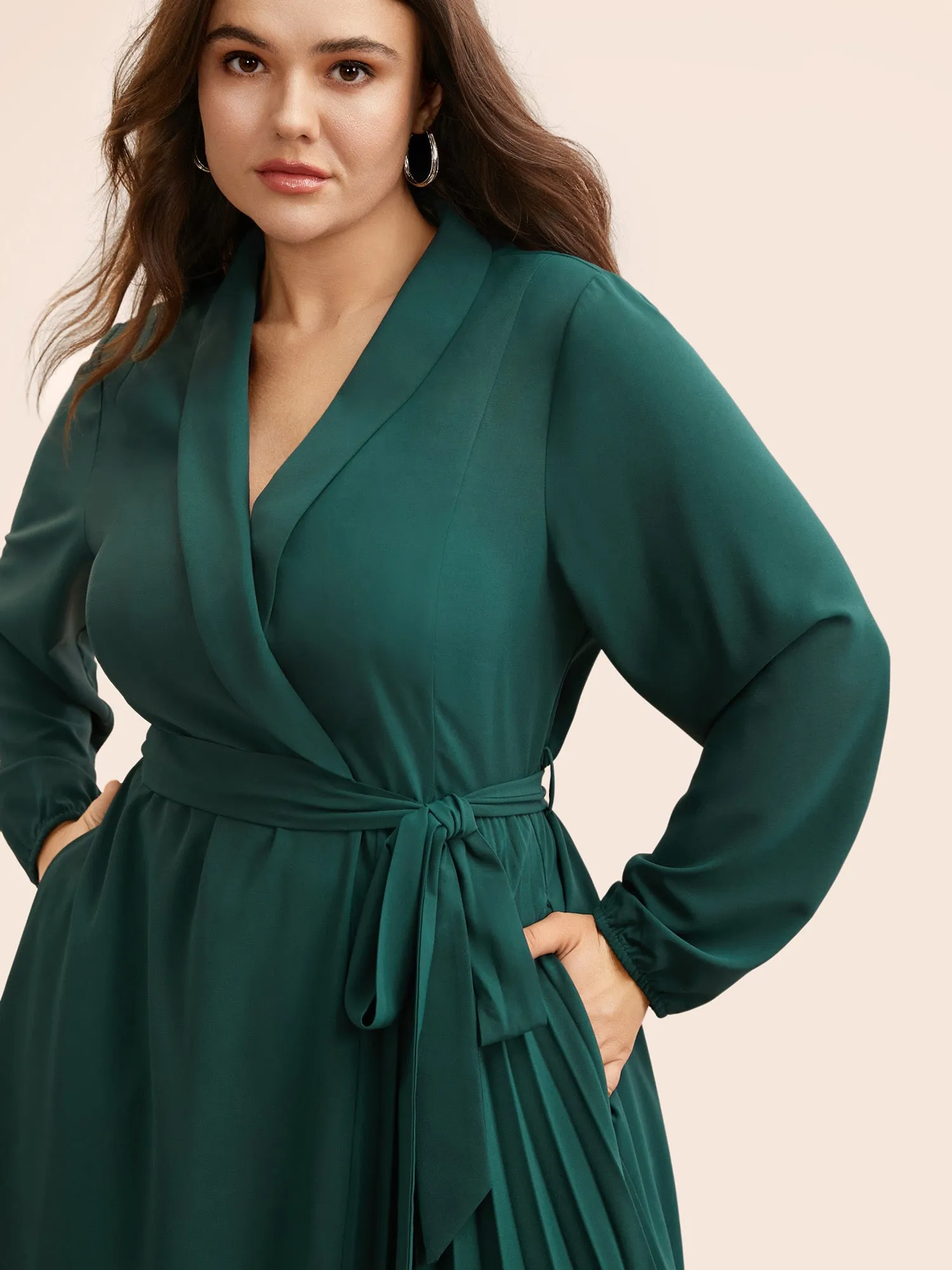 Suit Collar Pleated Belted Midi Dress sold by Bloomchic product image thumbnail 3