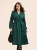 Suit Collar Pleated Belted Midi Dress sold by Bloomchic