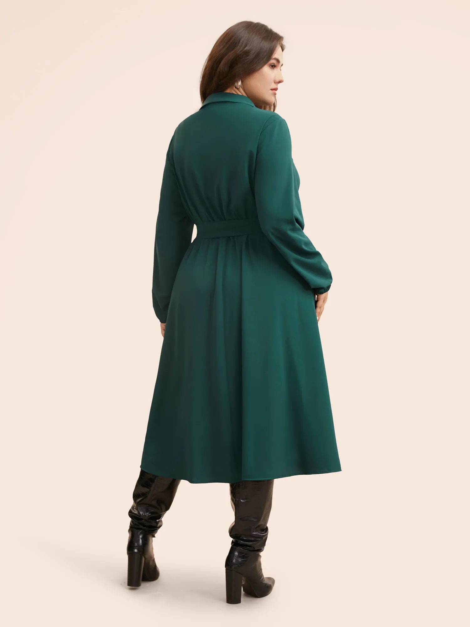 Suit Collar Pleated Belted Midi Dress sold by Bloomchic product image thumbnail 4