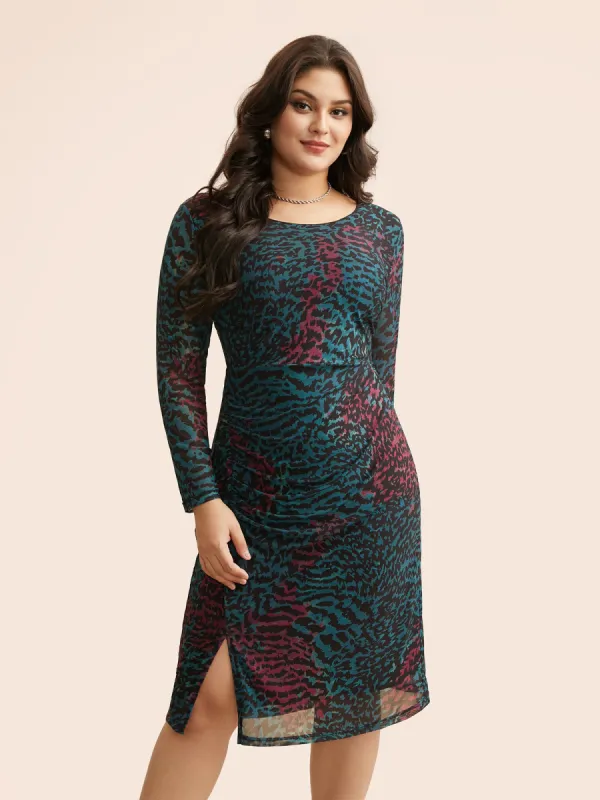 Leopard Print Ruched Split Hem Dress sold by Bloomchic