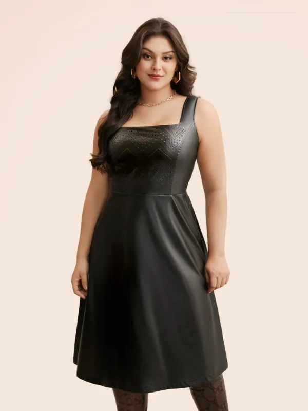 Solid PU Leather Laser Cut Dress sold by Bloomchic