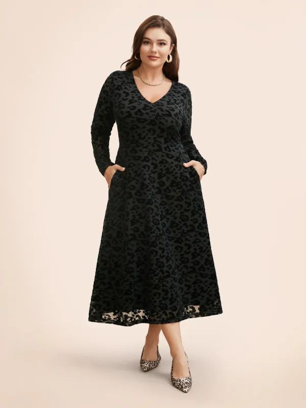 V Neck Flocking Mesh Midi Dress sold by Bloomchic