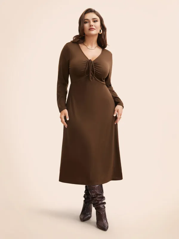 V Neck Drawstring Gathered Midi Dress sold by Bloomchic
