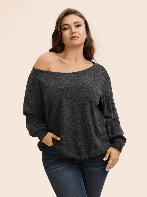 Textured Off Shoulder Drop Shoulder Sleeve Sweatshirt sold by Bloomchic