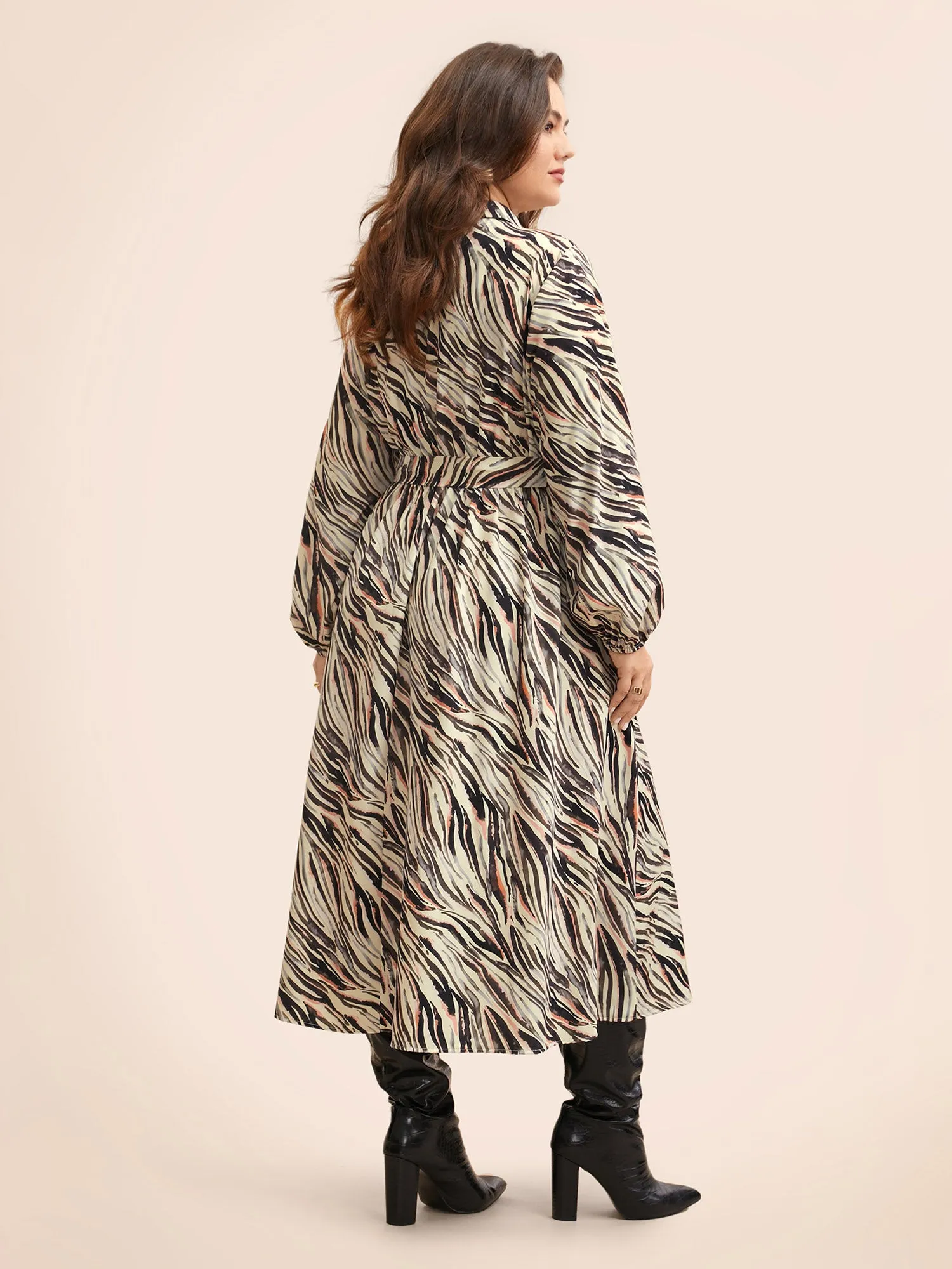 Zebra Print Shirt Collar Belted Dress sold by Bloomchic product image thumbnail 3