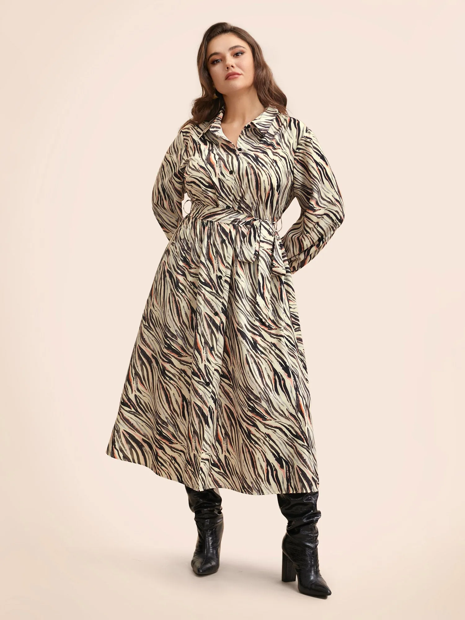 Zebra Print Shirt Collar Belted Dress sold by Bloomchic product image thumbnail 2