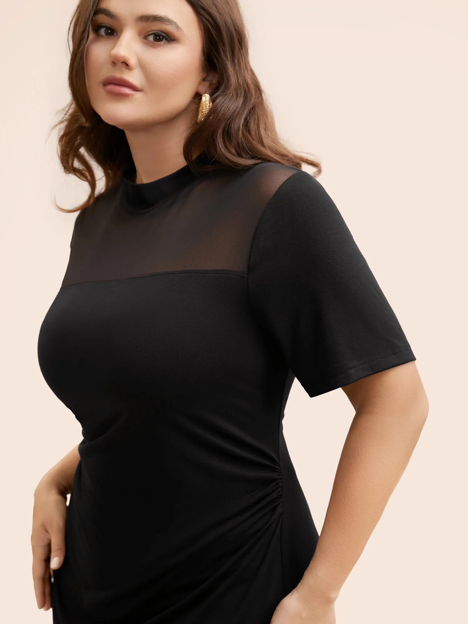 Mock Neck Patchwork Mesh Bodycon Dress sold by Bloomchic product image thumbnail 5