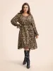 Leopard Print Lace Up Lantern Sleeve Dress sold by Bloomchic