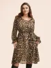 Leopard Print Lace Up Lantern Sleeve Dress sold by Bloomchic