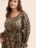 Leopard Print Lace Up Lantern Sleeve Dress sold by Bloomchic