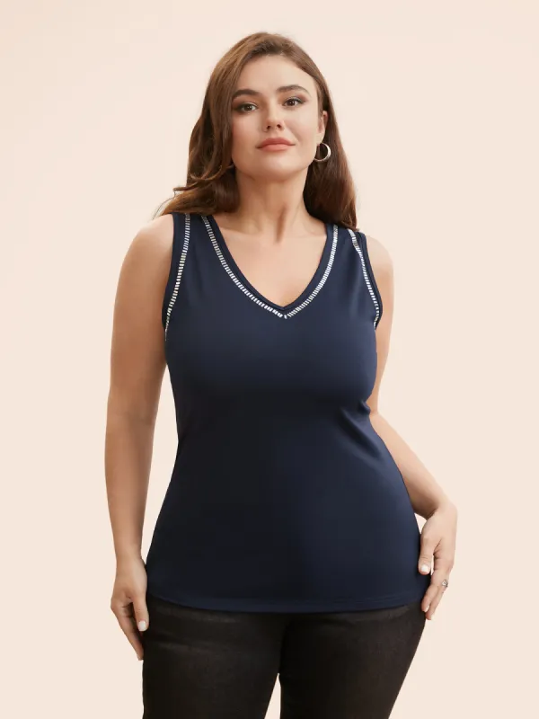 V Neck Rhinestone Detail Tank Top sold by Bloomchic