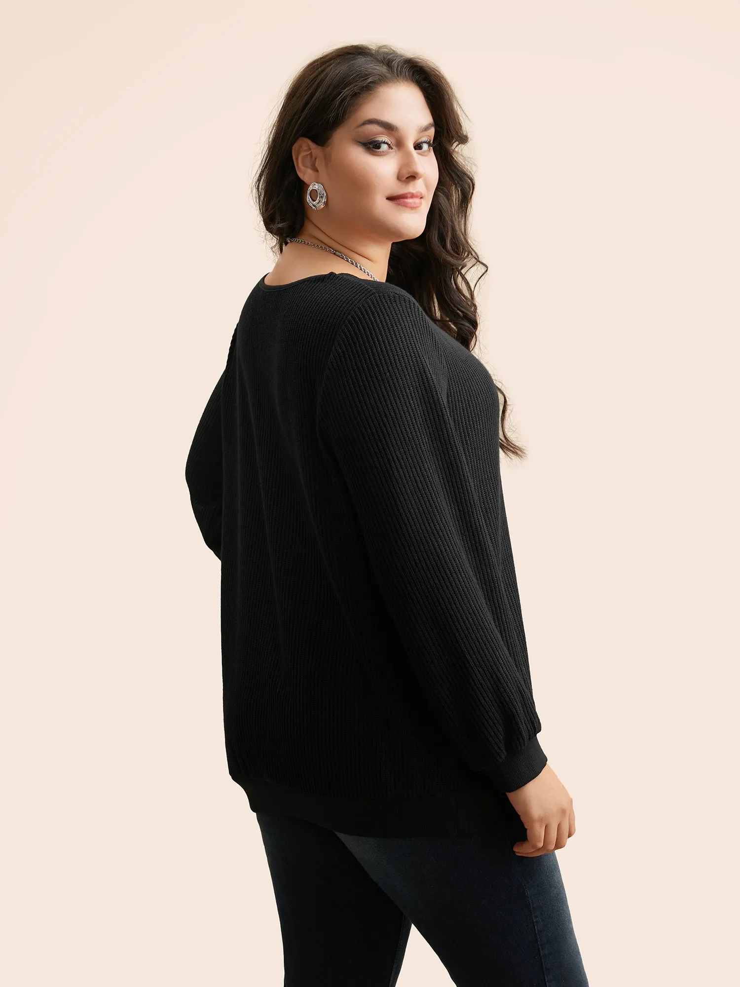 Textured V Neck Lace Patchwork Sweatshirt sold by Bloomchic product image thumbnail 2