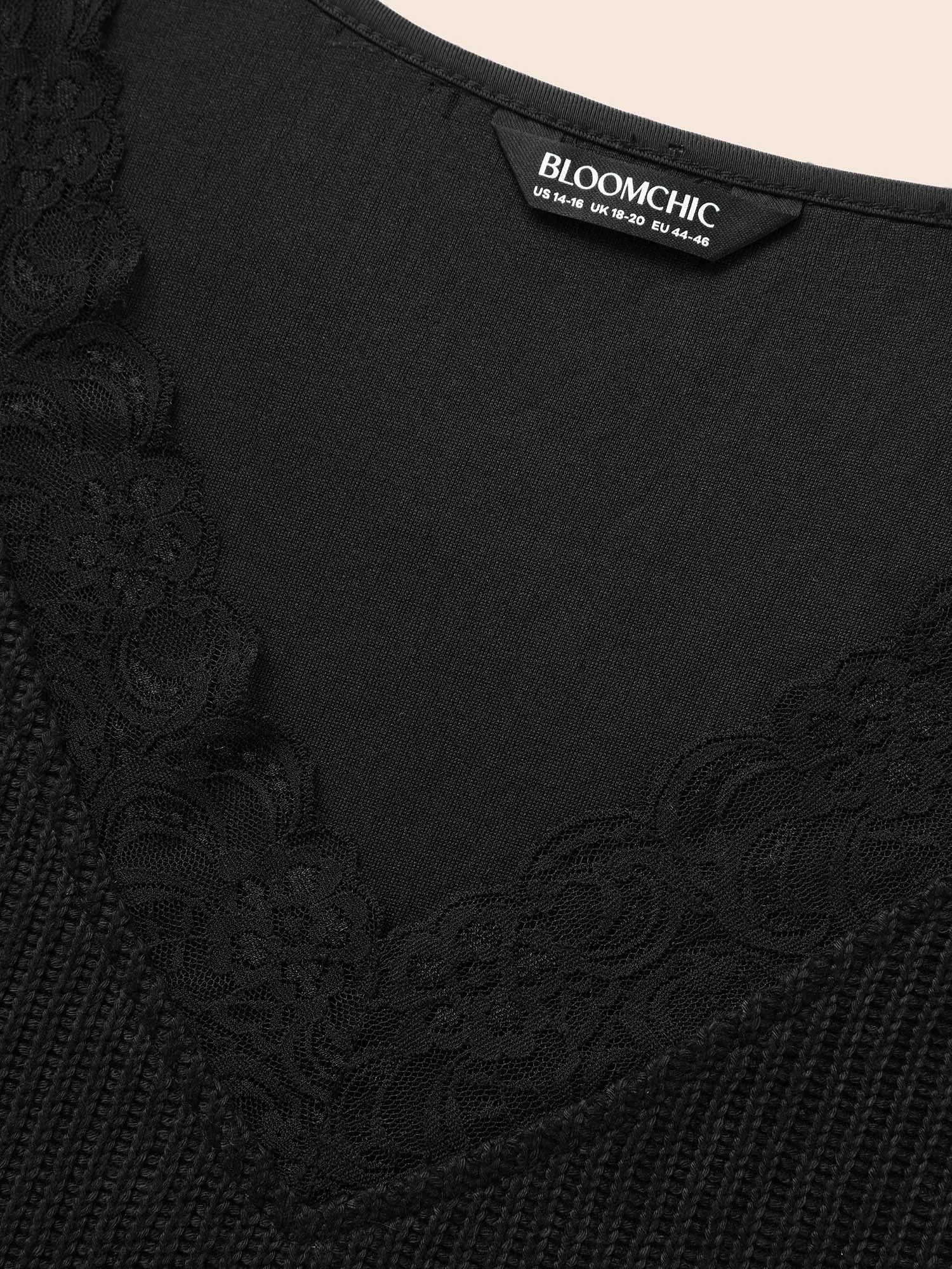 Textured V Neck Lace Patchwork Sweatshirt sold by Bloomchic product image thumbnail 5