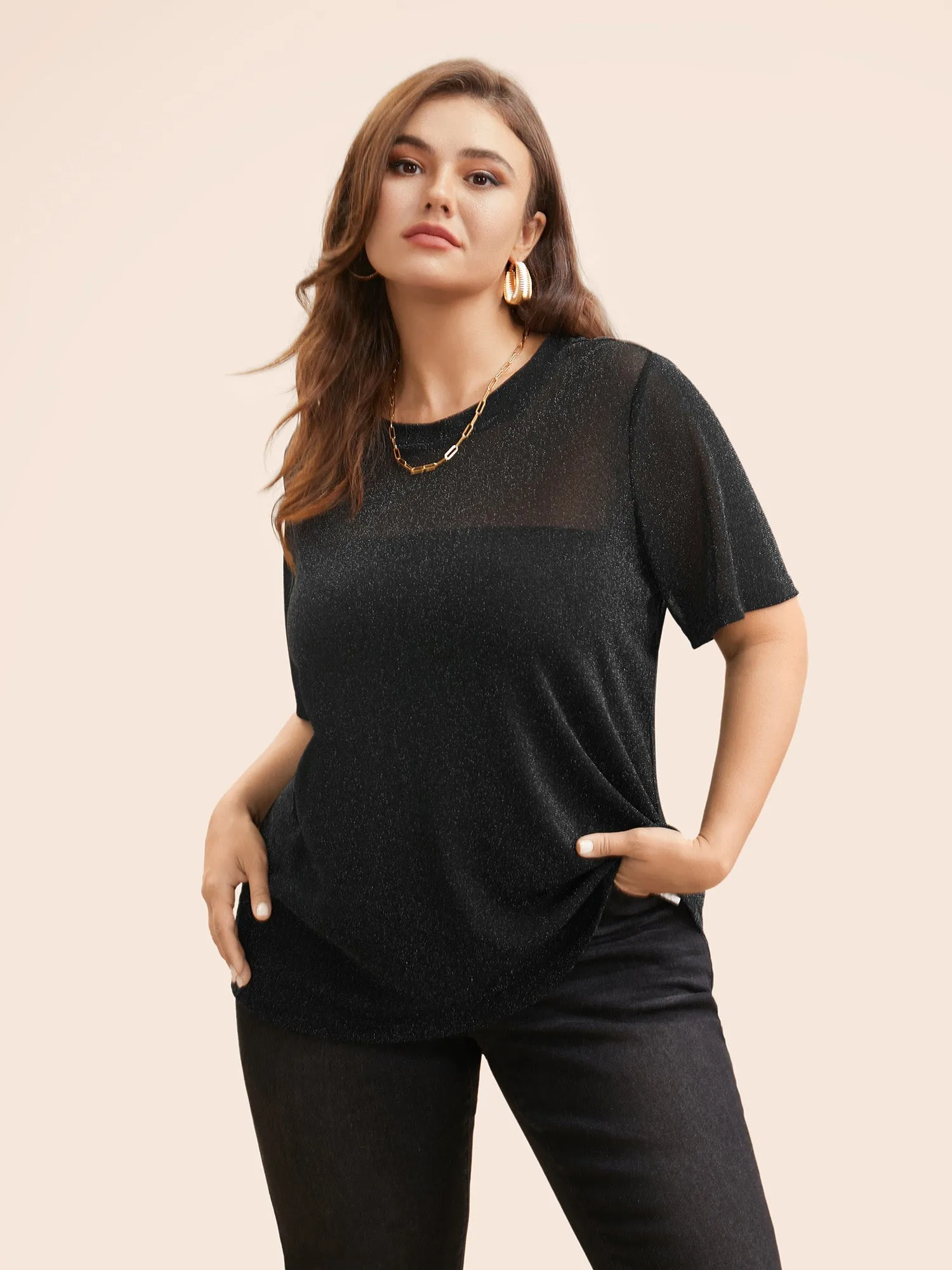 Round Neck Luxe Mesh T-shirt sold by Bloomchic product image thumbnail 2