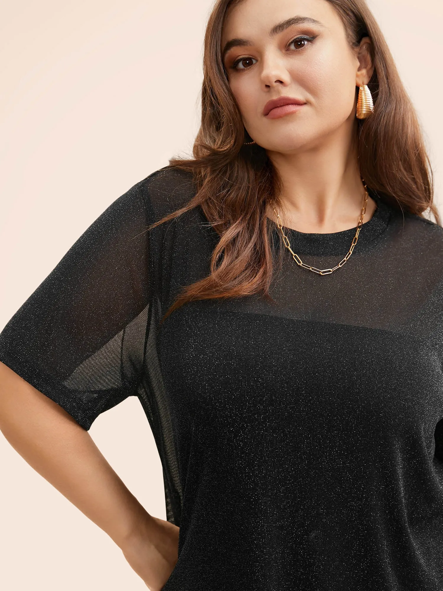 Round Neck Luxe Mesh T-shirt sold by Bloomchic product image thumbnail 5