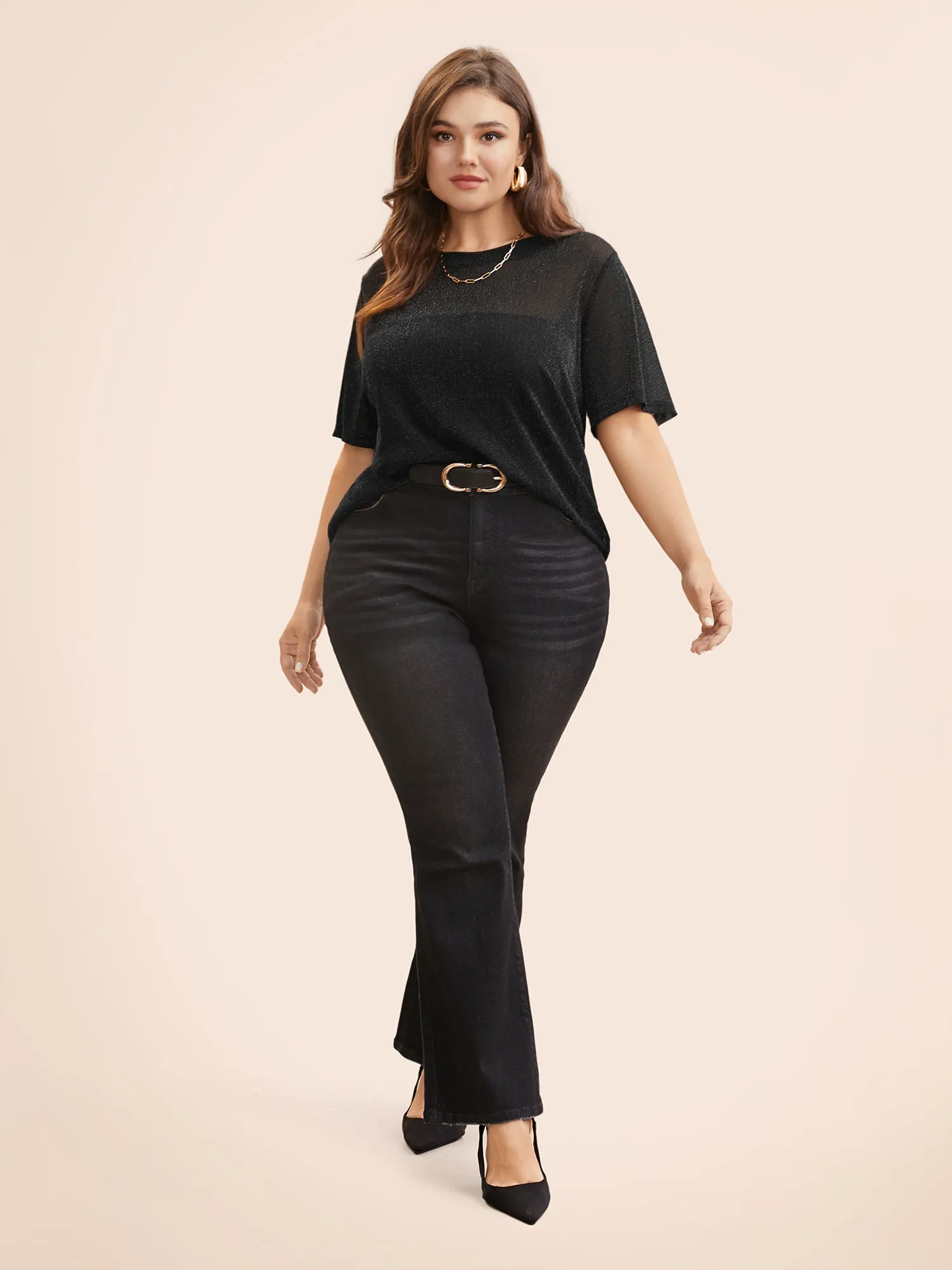 Round Neck Luxe Mesh T-shirt sold by Bloomchic product image thumbnail 4