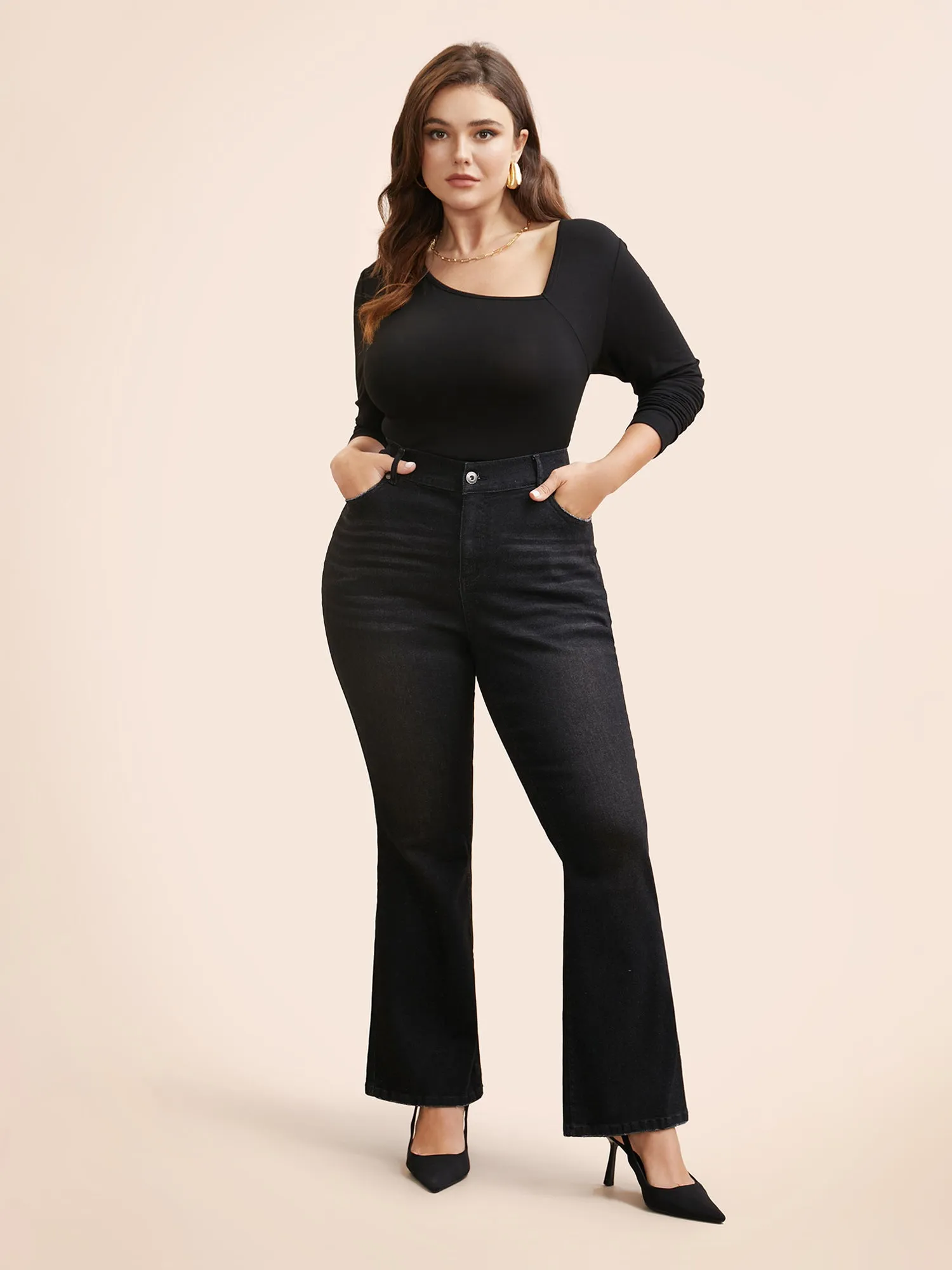 Dark Wash Buttoned Zipper Bootcut Jeans sold by Bloomchic product image thumbnail 3