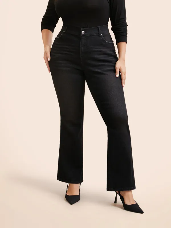 Dark Wash Buttoned Zipper Bootcut Jeans sold by Bloomchic