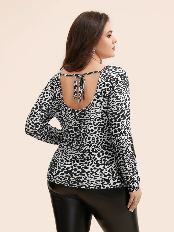 Leopard Print Tie Knot Backless T-shirt sold by Bloomchic