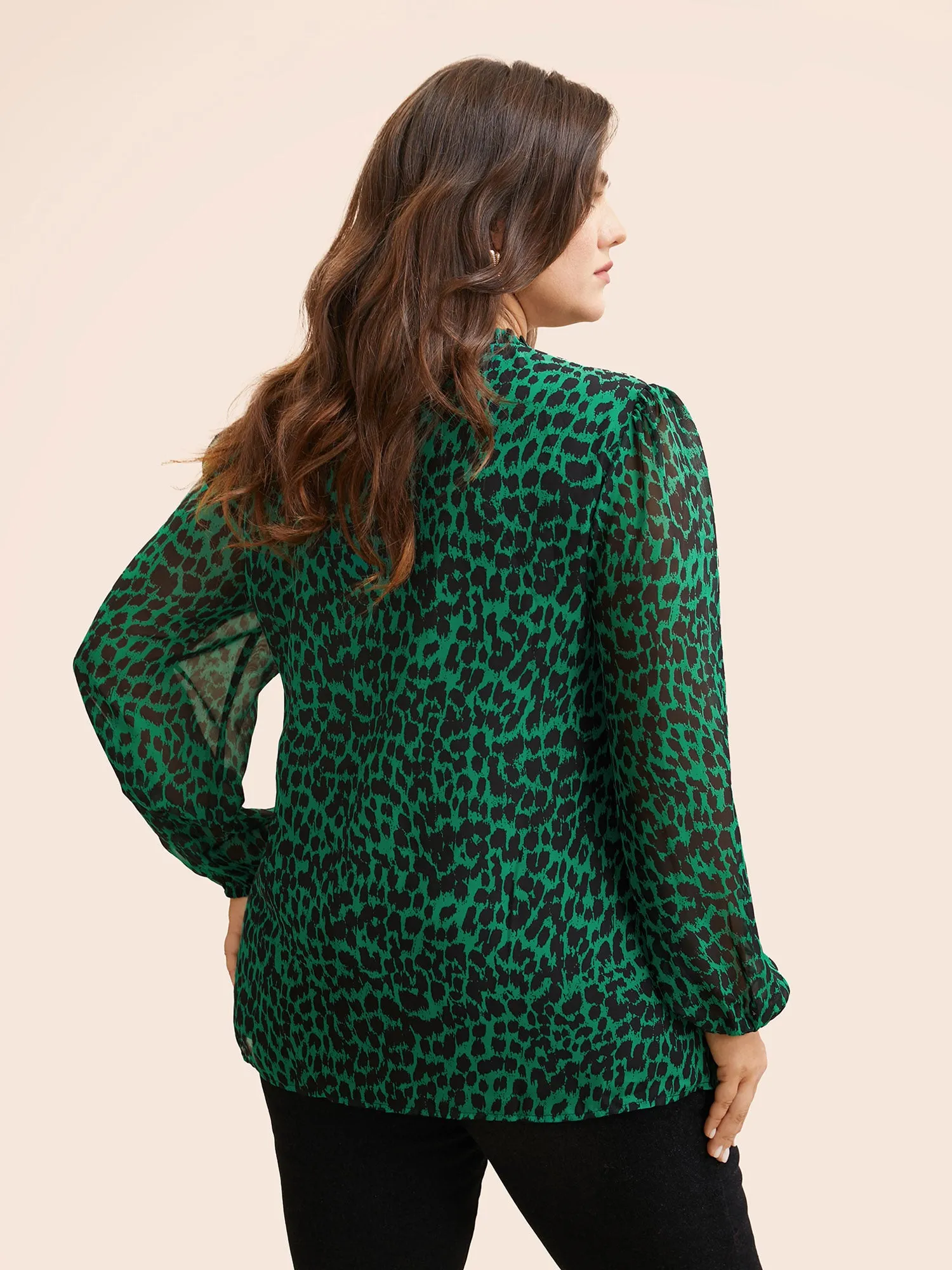 Leopard Print Tie Knot Lantern Sleeve Blouse sold by Bloomchic product image thumbnail 5
