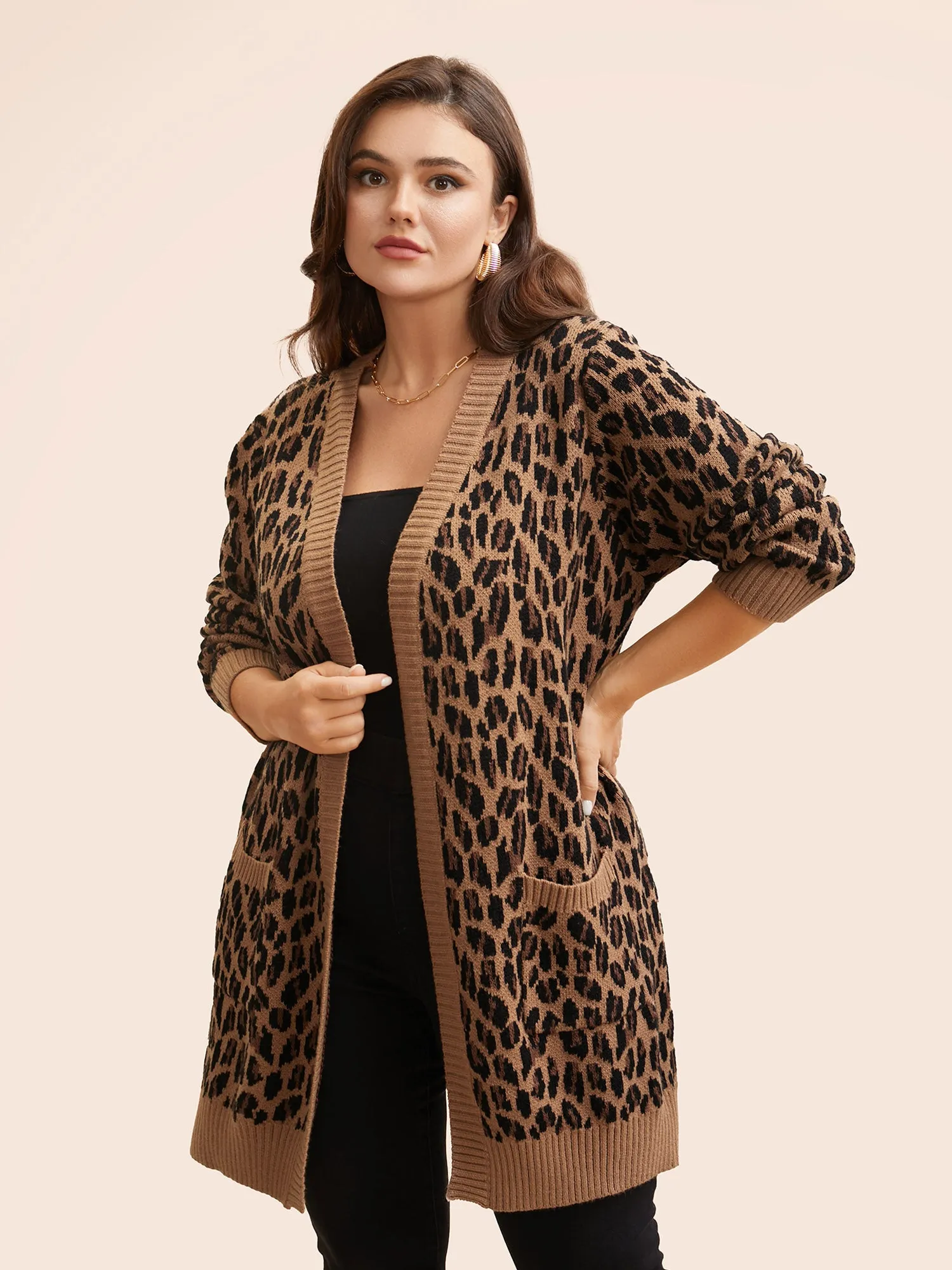 Leopard Print Patched Pocket Cardigan sold by Bloomchic