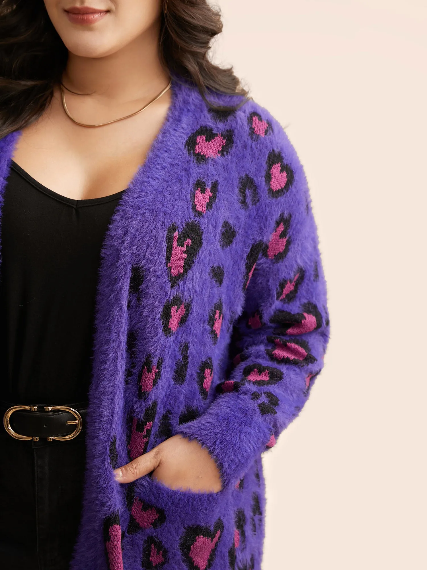 Leopard Print Fluffy Patch Pocket Cardigan sold by Bloomchic product image thumbnail 4