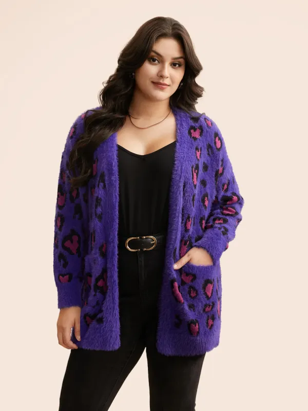 Leopard Print Fluffy Patch Pocket Cardigan sold by Bloomchic