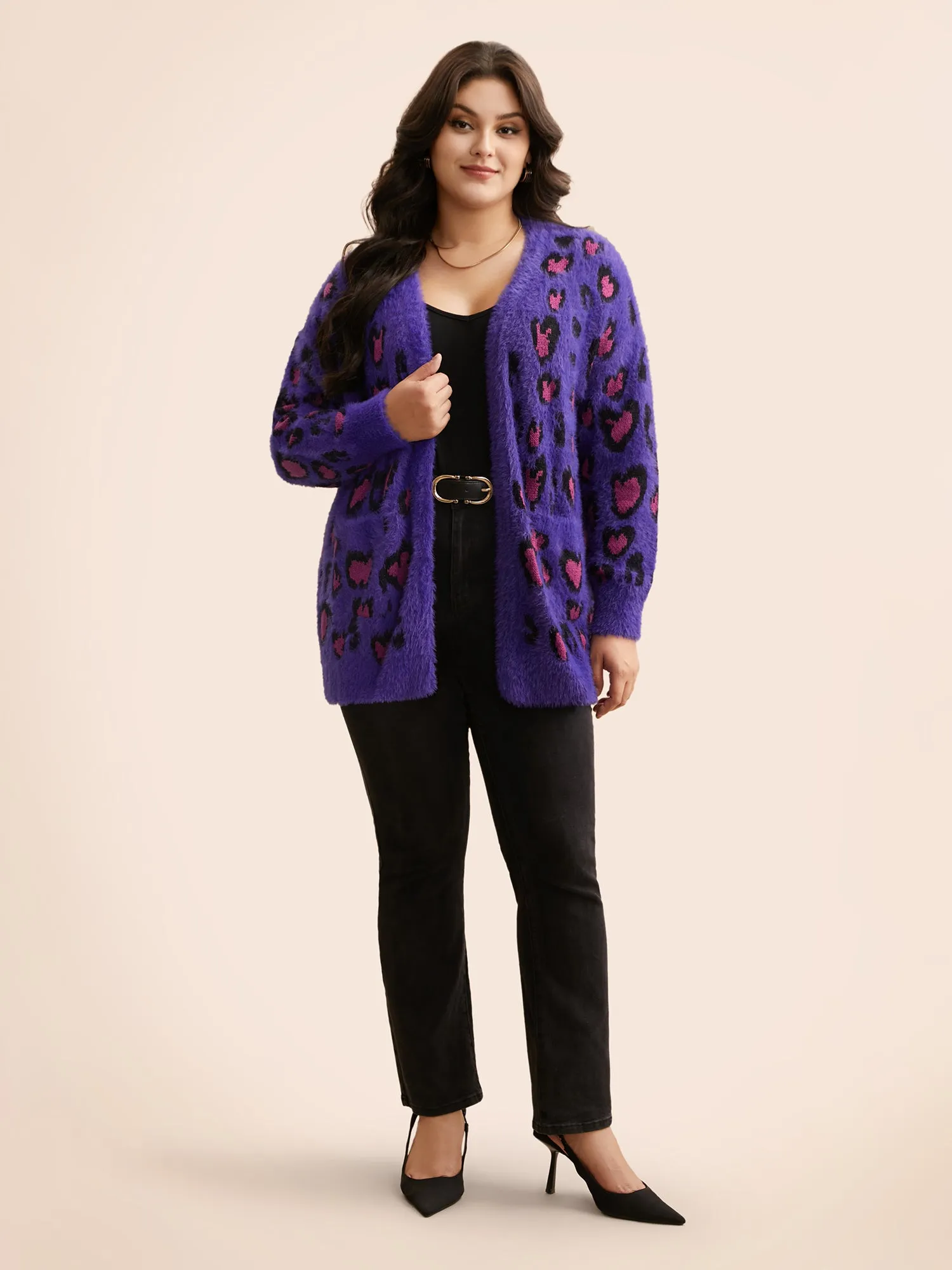 Leopard Print Fluffy Patch Pocket Cardigan sold by Bloomchic product image thumbnail 3