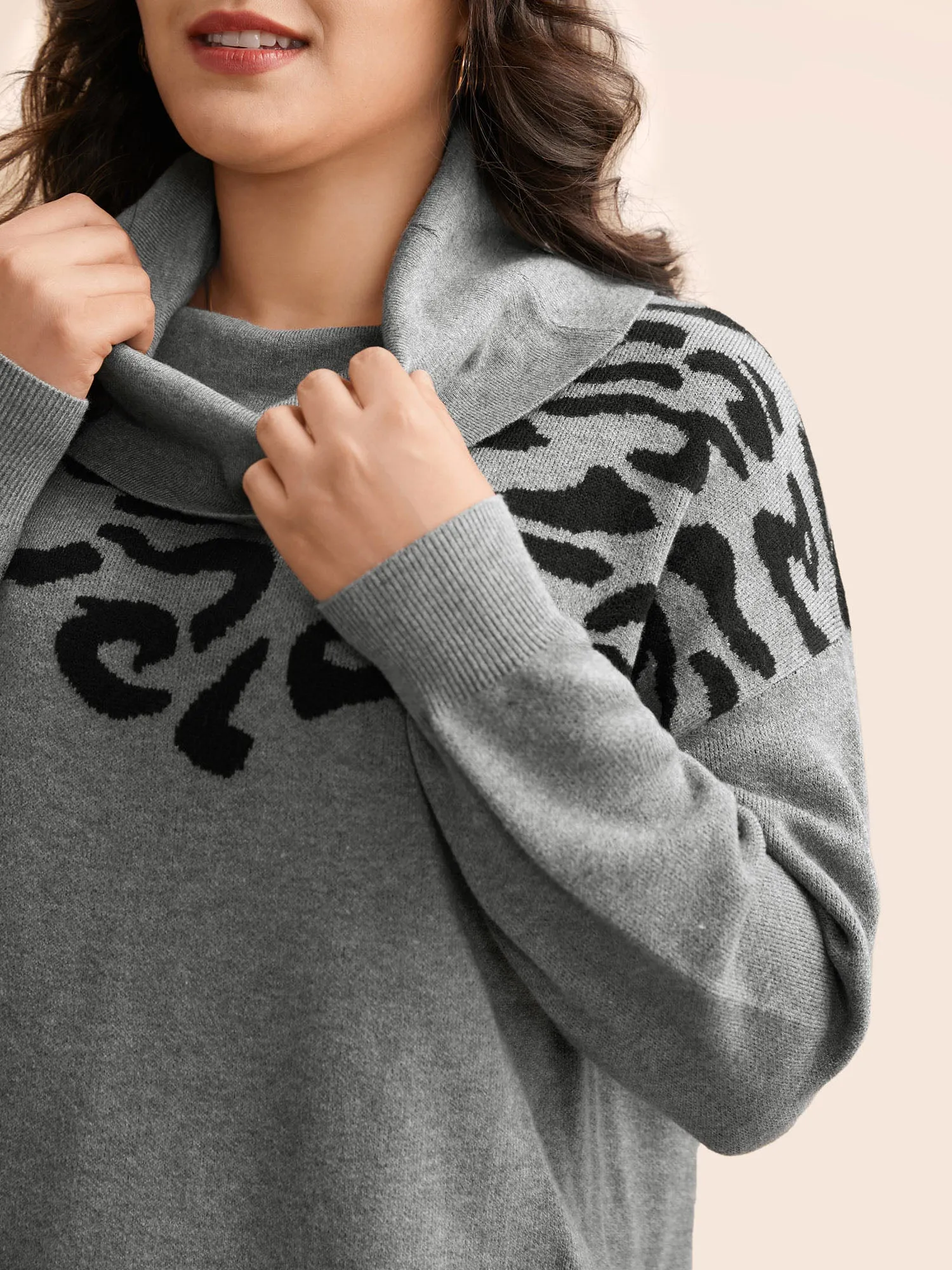 Leopard Print Turtleneck Drop Shoulder Sleeve Pullover sold by Bloomchic product image thumbnail 4