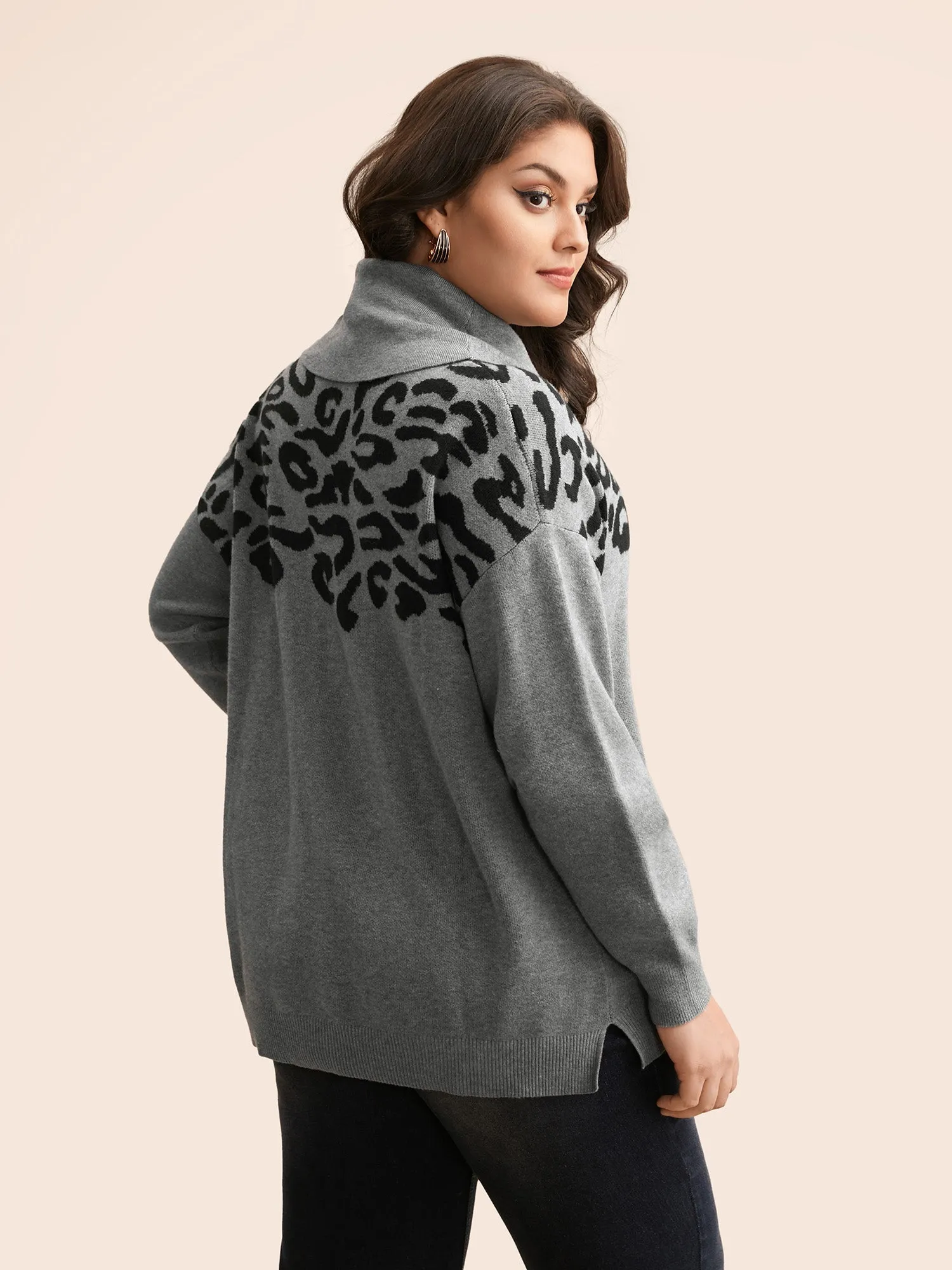 Leopard Print Turtleneck Drop Shoulder Sleeve Pullover sold by Bloomchic product image thumbnail 2