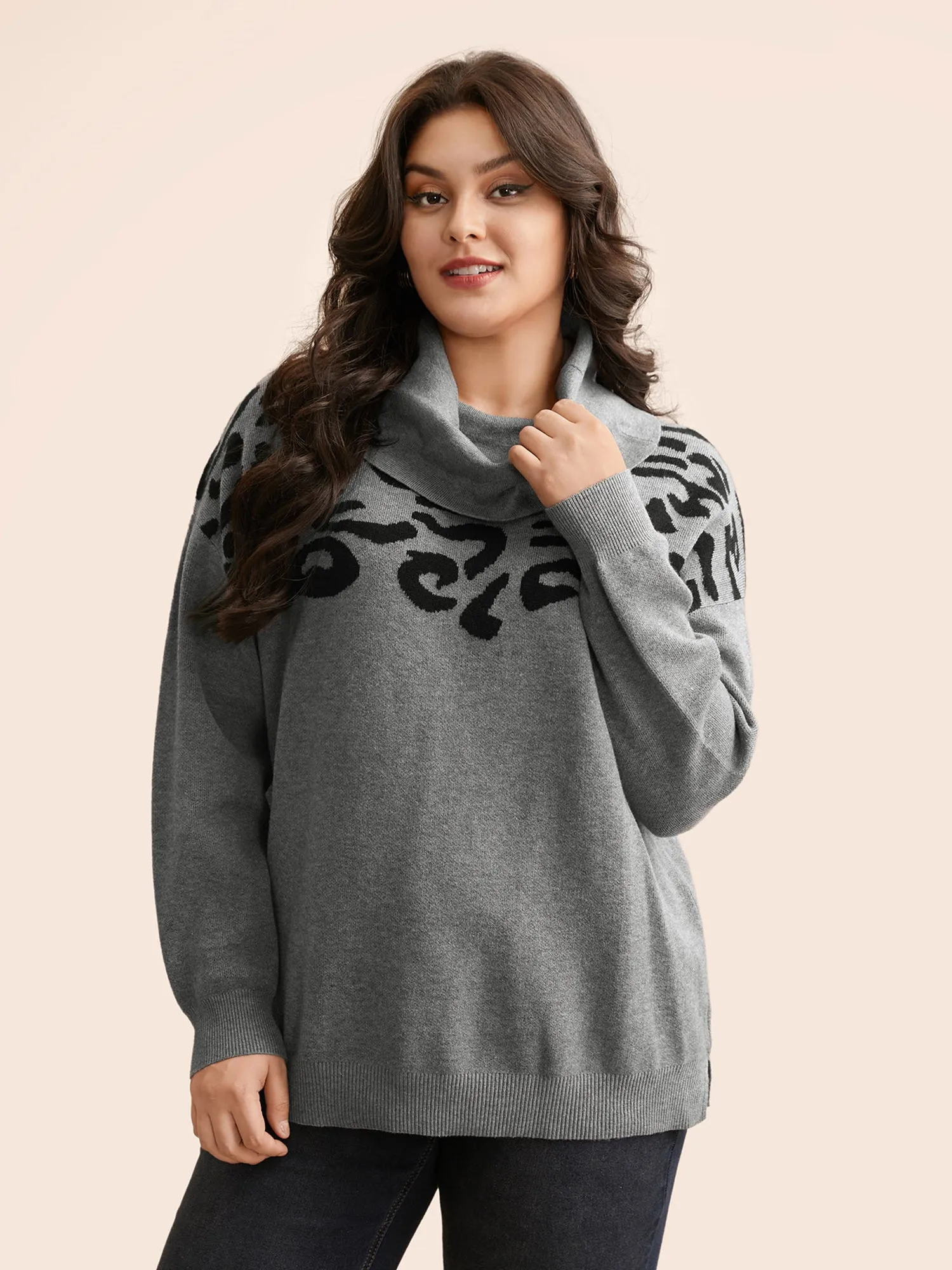 Leopard Print Turtleneck Drop Shoulder Sleeve Pullover sold by Bloomchic