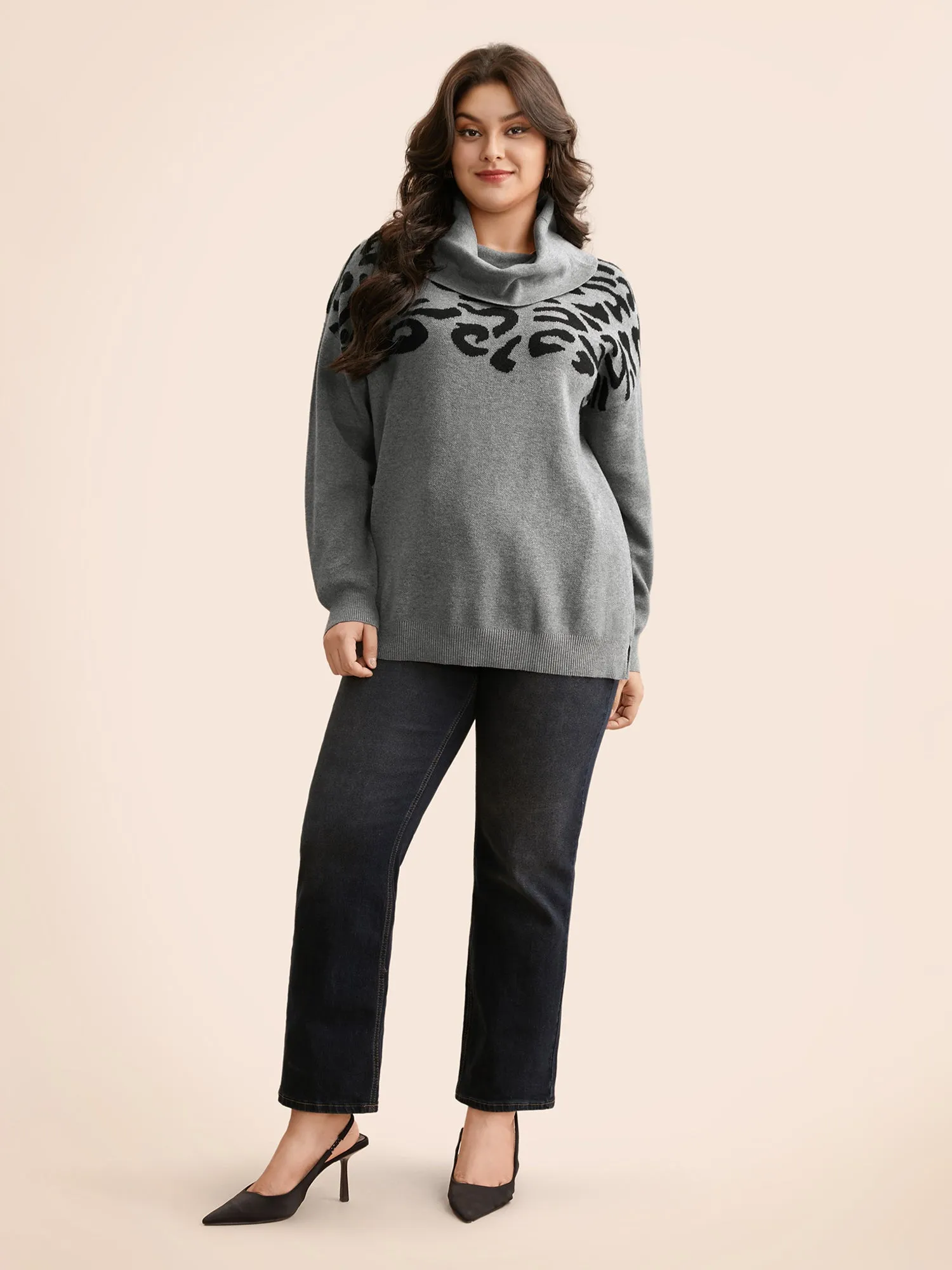 Leopard Print Turtleneck Drop Shoulder Sleeve Pullover sold by Bloomchic product image thumbnail 3