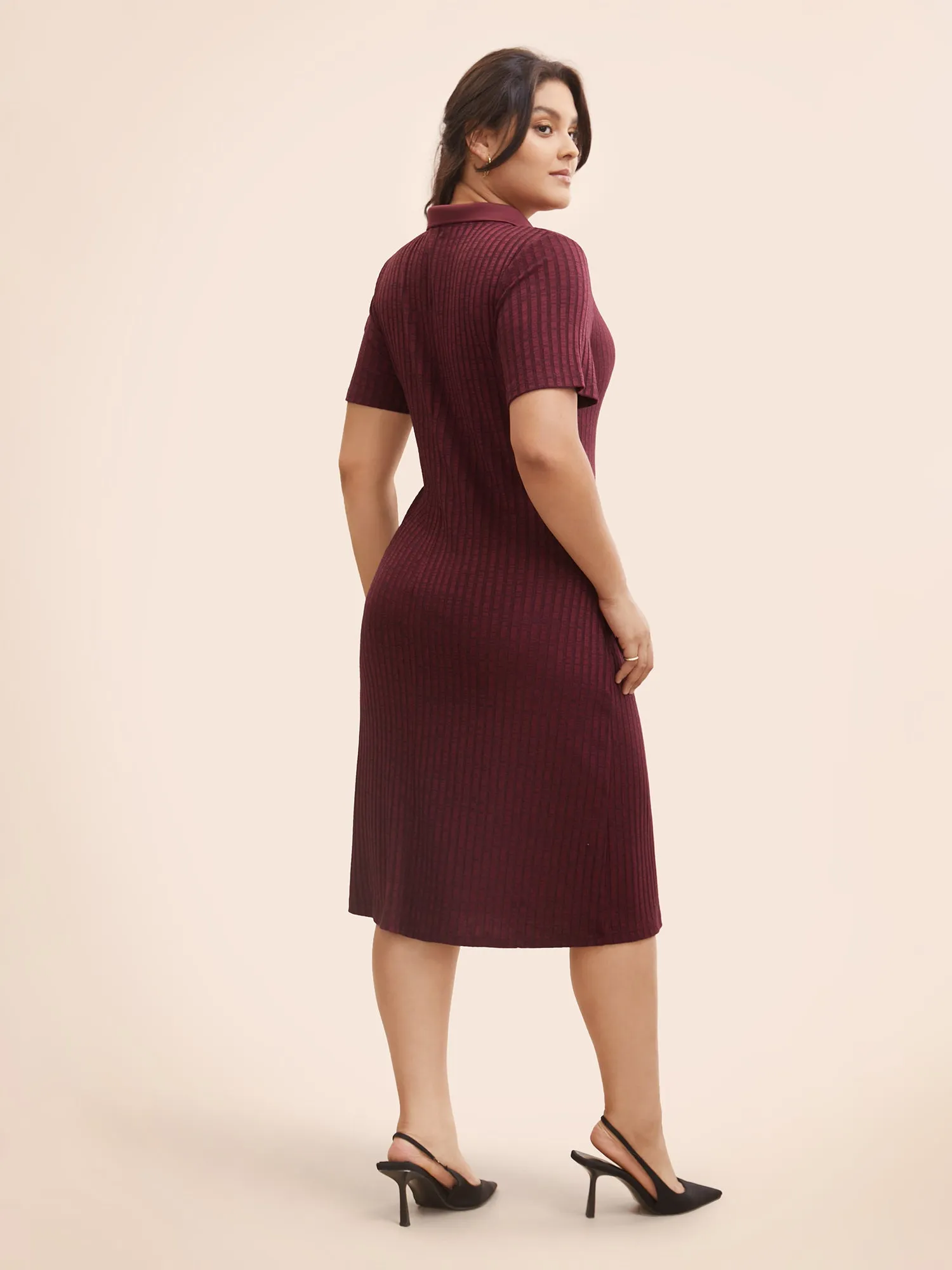 Shirt Collar Textured Button Up Dress sold by Bloomchic product image thumbnail 3