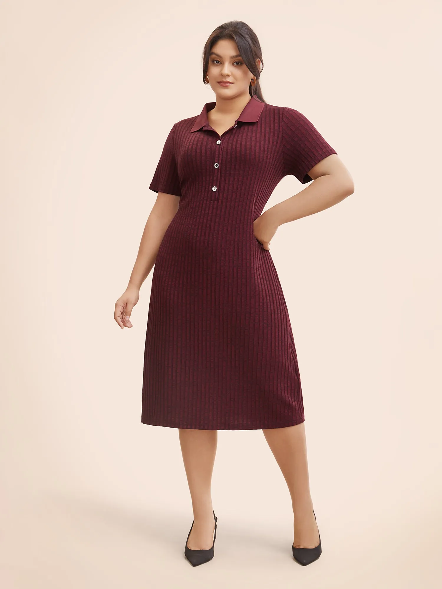 Shirt Collar Textured Button Up Dress sold by Bloomchic product image thumbnail 2