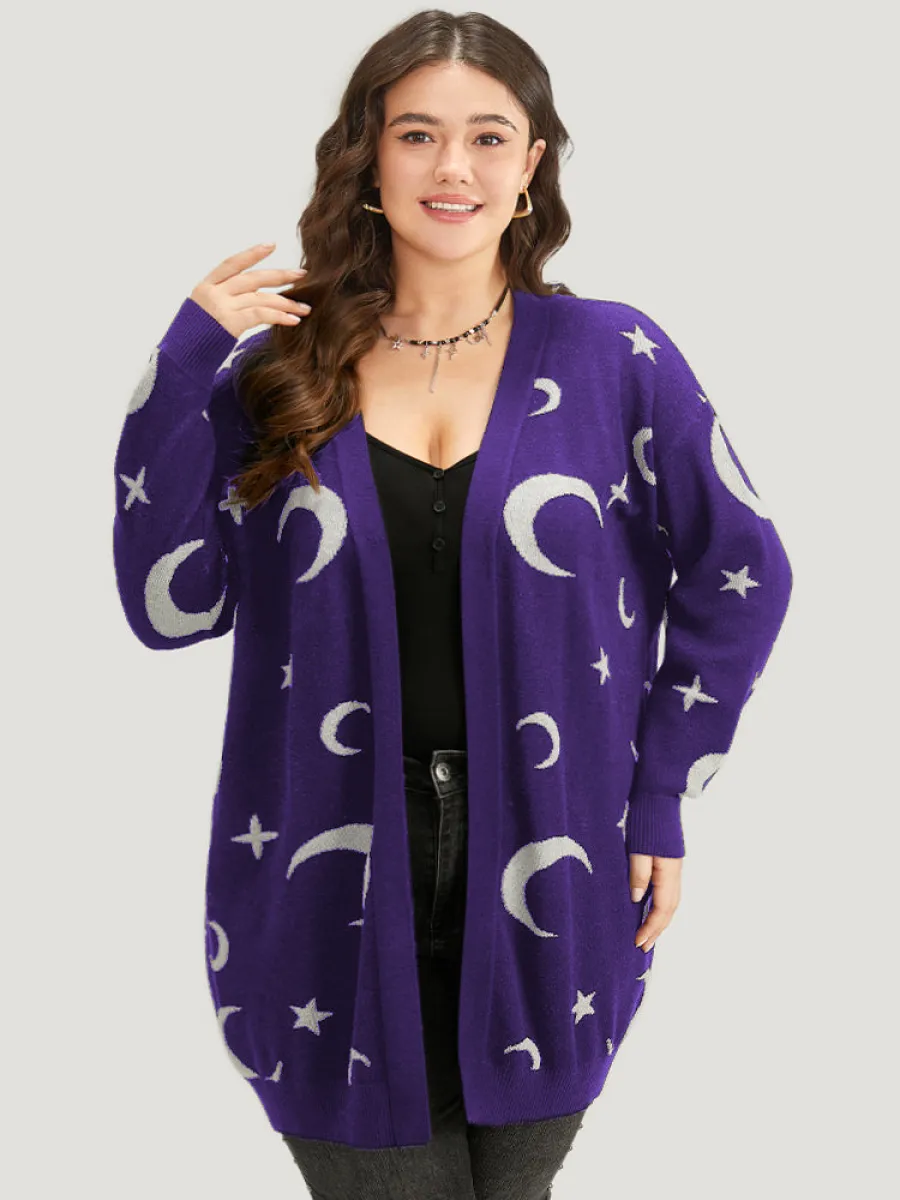 Moon Print Open Front Cardigan sold by Bloomchic