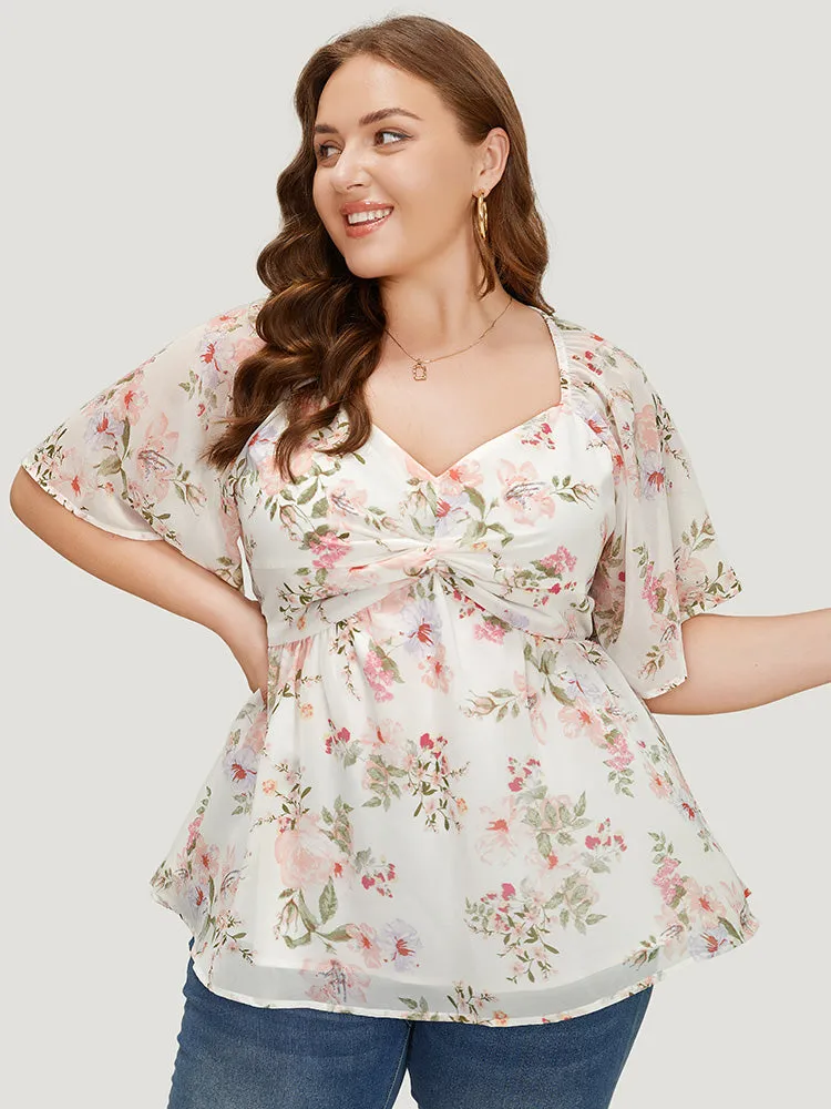 Floral Print Mesh Twist Front Blouse sold by Bloomchic product image thumbnail 3