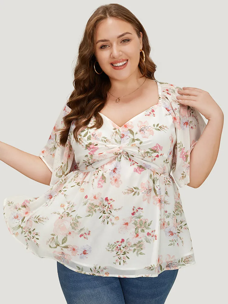 Floral Print Mesh Twist Front Blouse sold by Bloomchic product image thumbnail 2