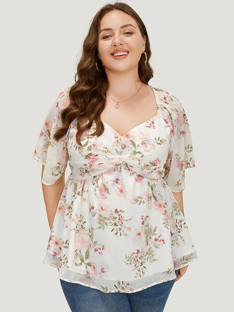 Floral Print Mesh Twist Front Blouse sold by Bloomchic