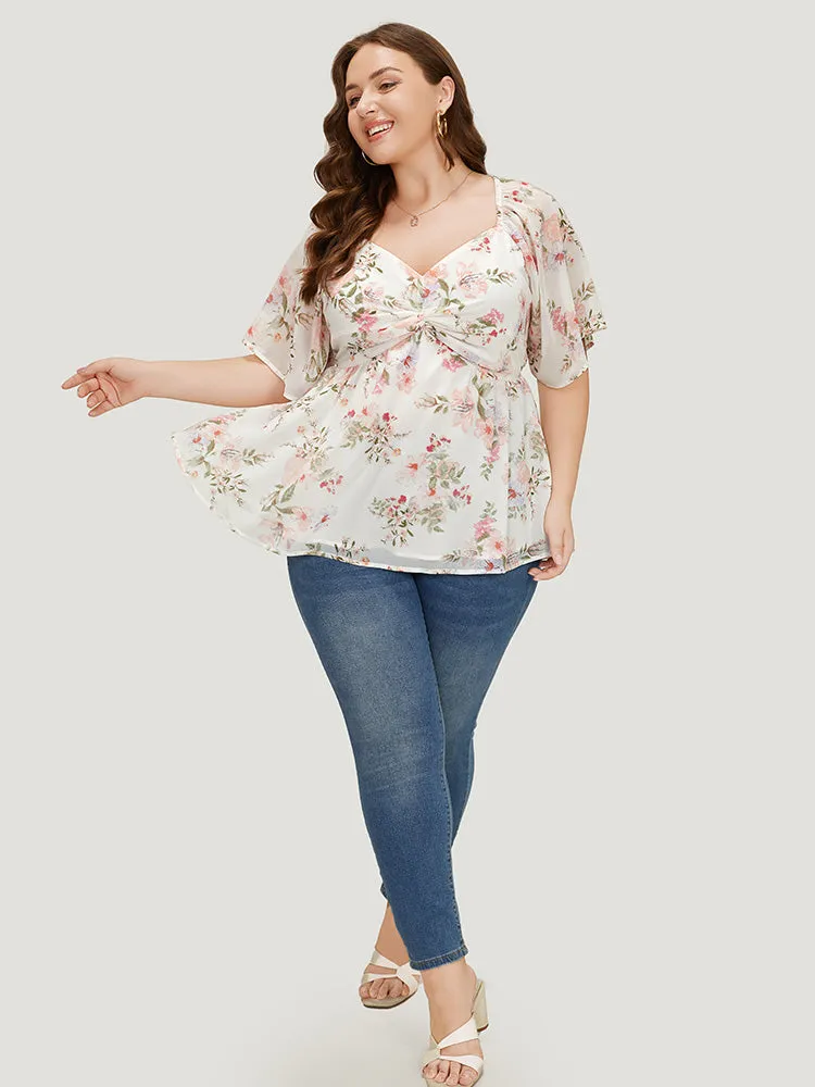 Floral Print Mesh Twist Front Blouse sold by Bloomchic product image thumbnail 5