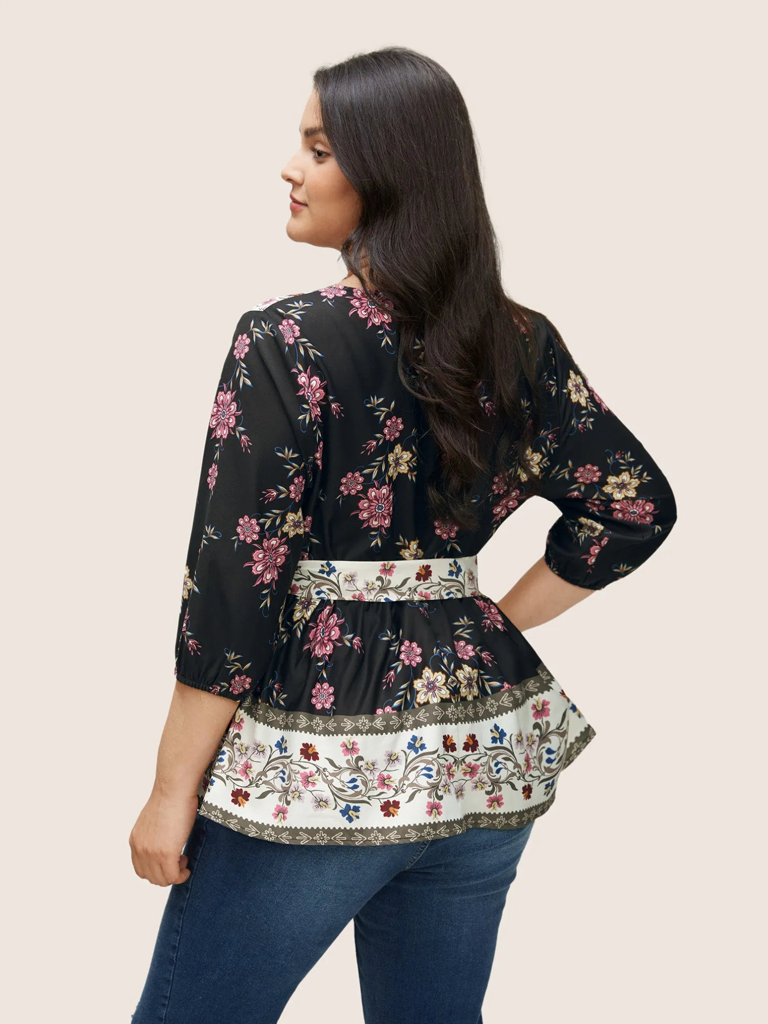 Boho Print Overlap Collar Belted Blouse sold by Bloomchic product image thumbnail 2