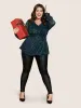 Sequin Mesh Lantern Sleeve Wrap Belted Striped Blouse sold by Bloomchic