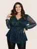 Sequin Mesh Lantern Sleeve Wrap Belted Striped Blouse sold by Bloomchic